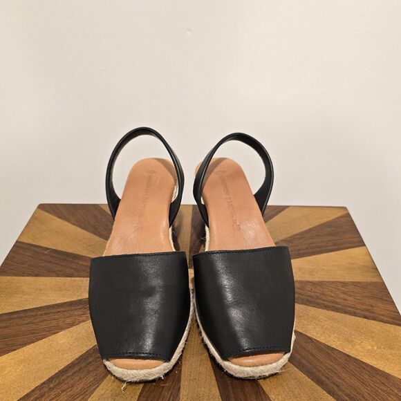 Spanish Sandal Co Wedge Espadrille Sandals EU 38 Black Summer 100% Leather Spain - Picture 3 of 13